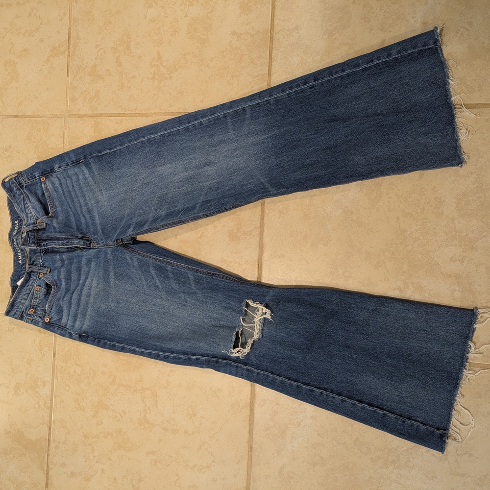 American Eagle Outfitters Blue Distressed Flare Jeans